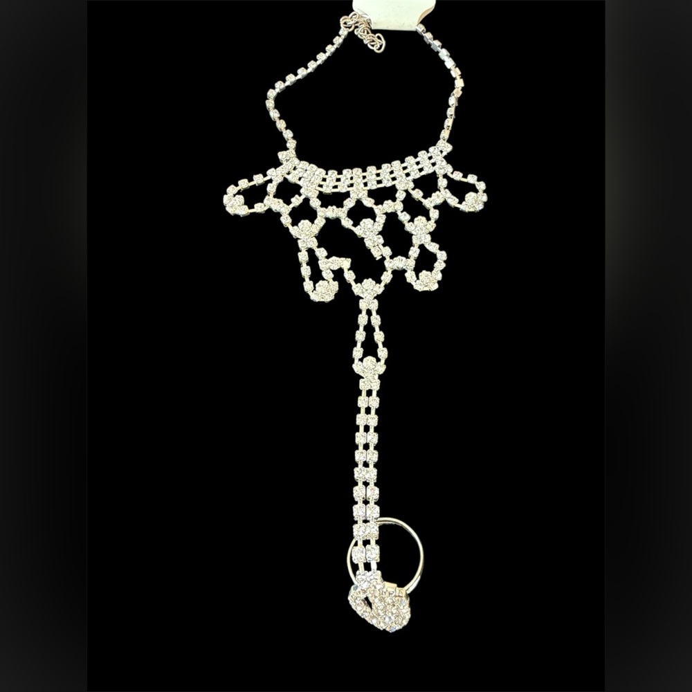 Crystal Rhinestone Hand Chain Bracelet - Silver Tone